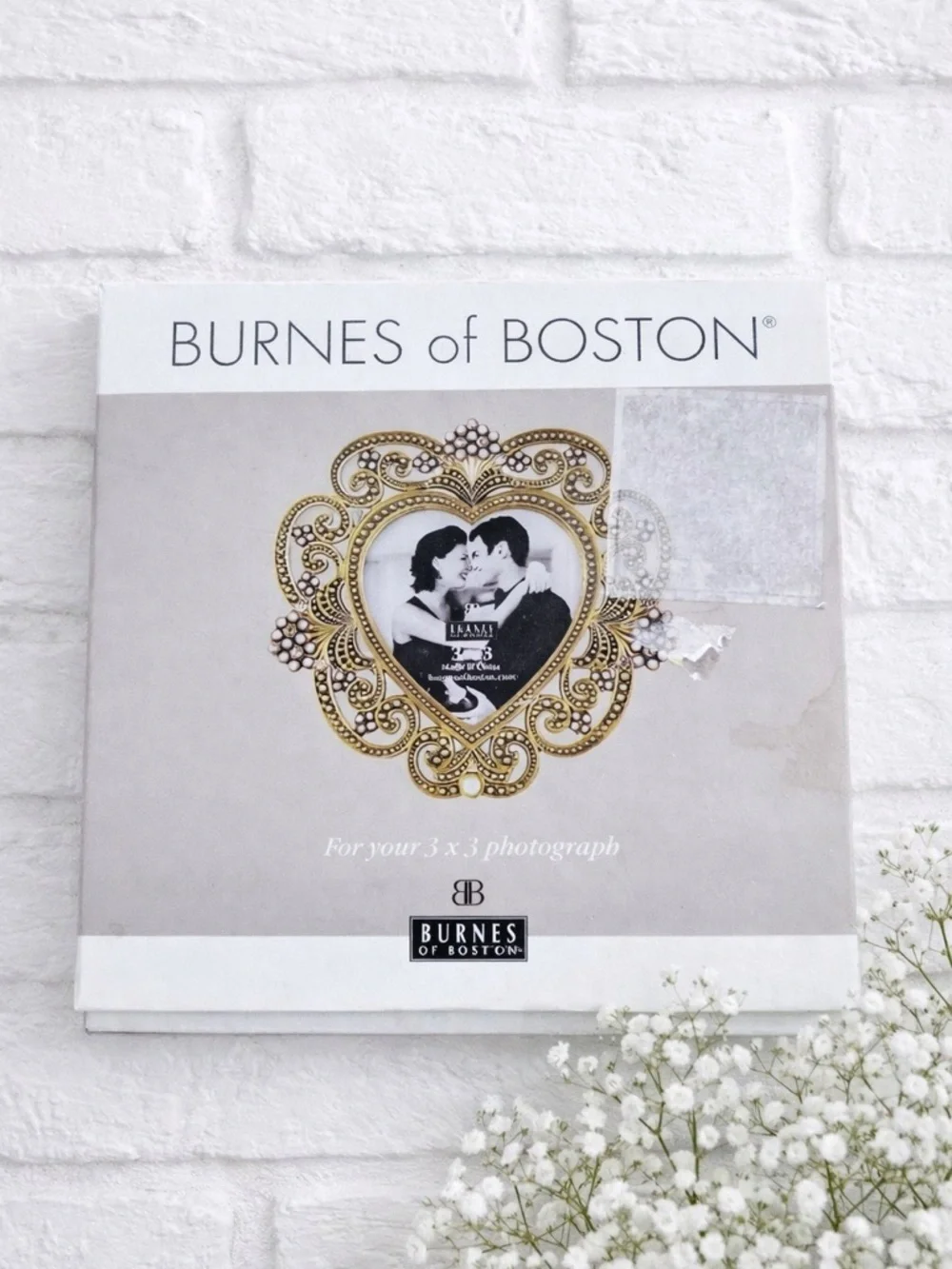 Vintage Burnes of Boston Ornate Gold Heart Beaded 3x3 Frame NEW IN BOX